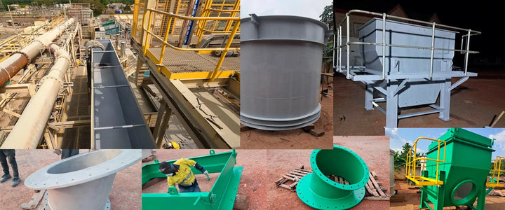 Polyflex 55 Ultra-Chem Plus protecting heavy mining equipment from severe corrosion, abrasion, and chemical exposure