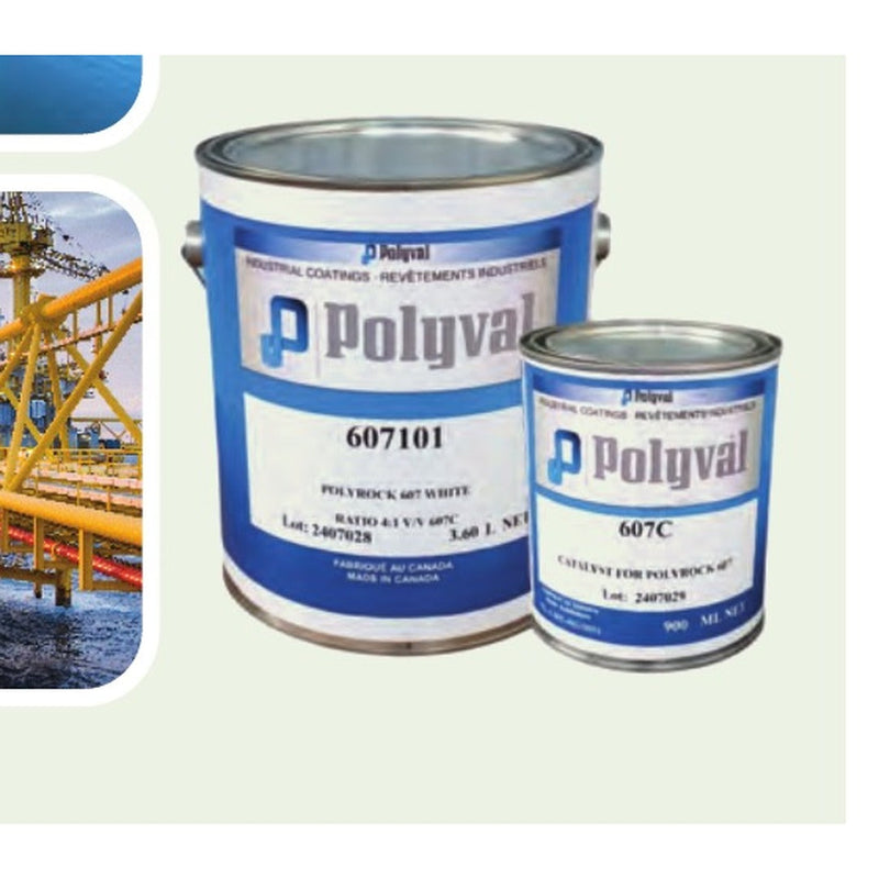 Polyrock 607 Series — Polyval-branded base + catalyst can pair, two-component high-build epoxy coating
